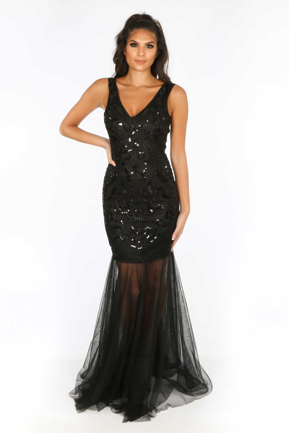 Black Sequin Evening Dress