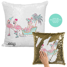 Load image into Gallery viewer, Flamingo Florida Christmas Reversible Sequin Pillow Case
