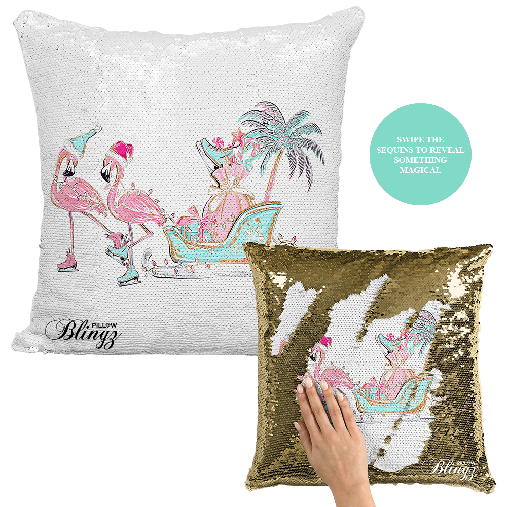 Flamingo Florida Christmas Reversible Sequin Pillow Case