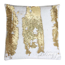 Load image into Gallery viewer, White &amp; Gold Reversible Mermaid Sequin Pillow Case - Pillow Blingz
