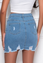 Load image into Gallery viewer, Med Blue Distressed Denim Skirt
