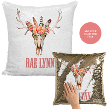 Load image into Gallery viewer, Boho Deer Antlers Reversible Sequin Pillow Case - Pillow Blingz
