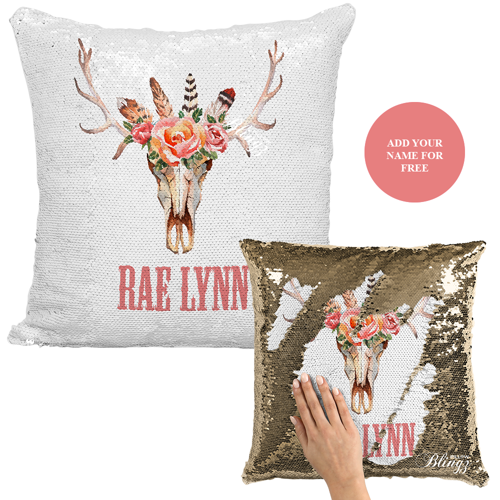 Boho Deer Antlers Reversible Sequin Pillow Case - Pillow Blingz