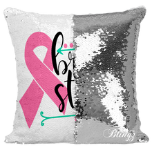 Load image into Gallery viewer, Brave &amp; Strong Cancer Reversible Sequin Pillow Case - Pillow Blingz
