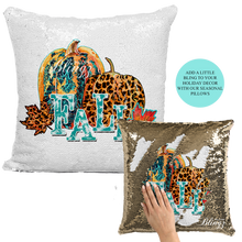 Load image into Gallery viewer, Leopard Pumpkins Fall Reversible Sequin Pillow Case - Pillow Blingz
