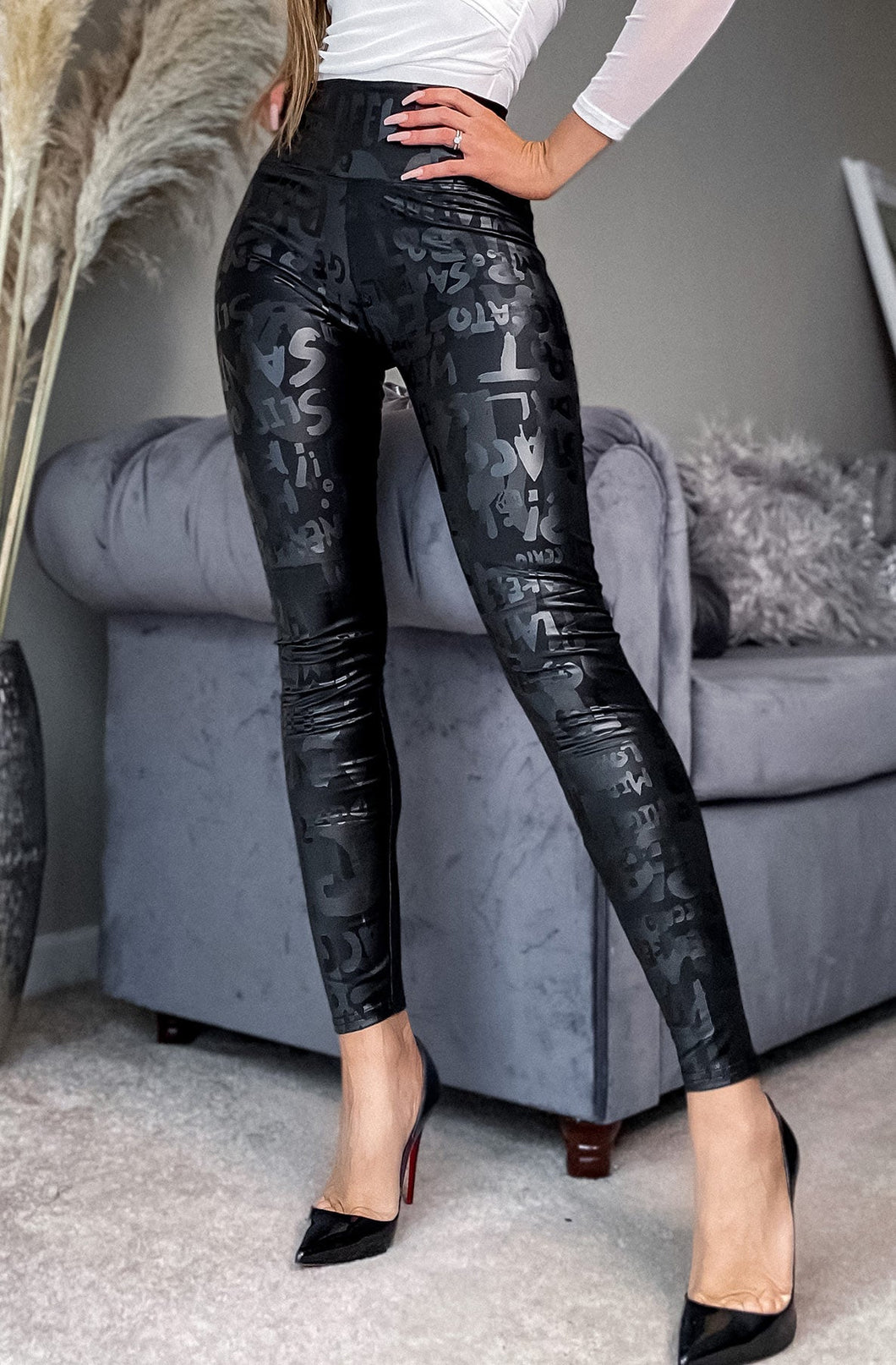 Faux Leather Graffiti Leggings