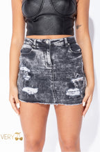 Load image into Gallery viewer, Grey Acid Wash Distressed Denim Skirt
