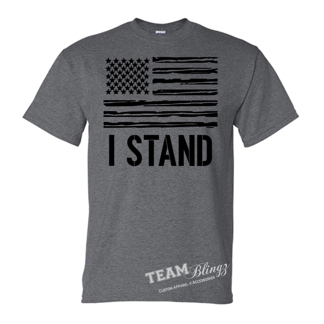 I STAND NATIONAL ANTHEM AMERICAN PRIDE FLAG TEE