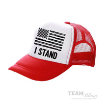 Load image into Gallery viewer, I STAND NATIONAL ANTHEM AMERICAN PRIDE FLAG TRUCKER HAT
