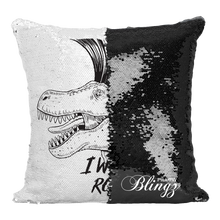 Load image into Gallery viewer, I Wanna Rock Dinosaur Reversible Sequin Pillow Case - Pillow Blingz
