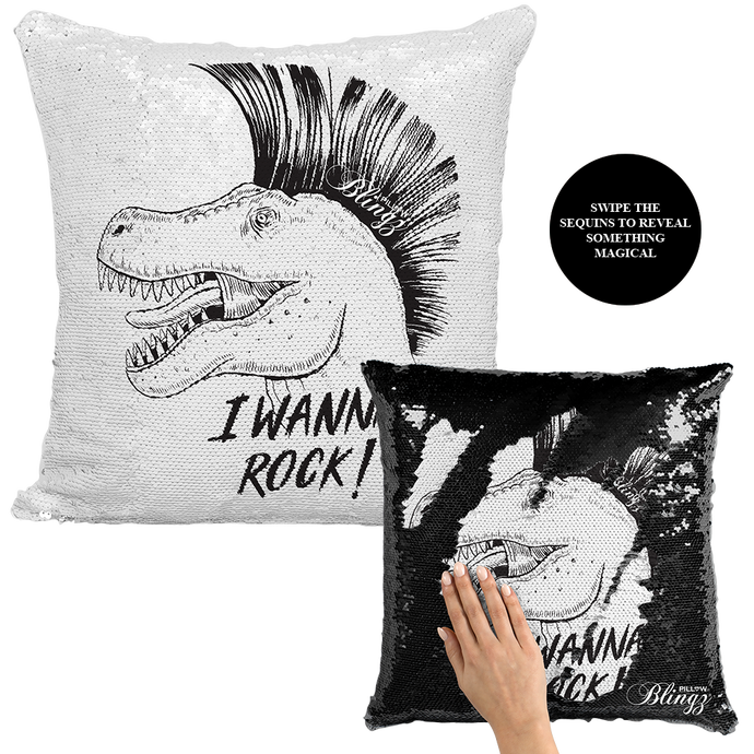 I Wanna Rock Dinosaur Reversible Sequin Pillow Case - Pillow Blingz