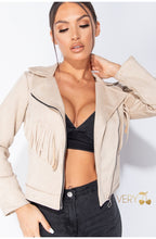 Load image into Gallery viewer, Suede Fringe Cropped Jacket
