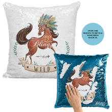 Load image into Gallery viewer, Wild Horse Reversible Mermaid Sequin Pillow Case - Pillow Blingz
