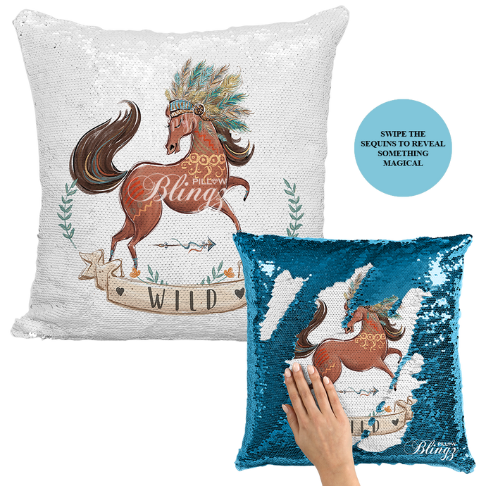 Wild Horse Reversible Mermaid Sequin Pillow Case - Pillow Blingz