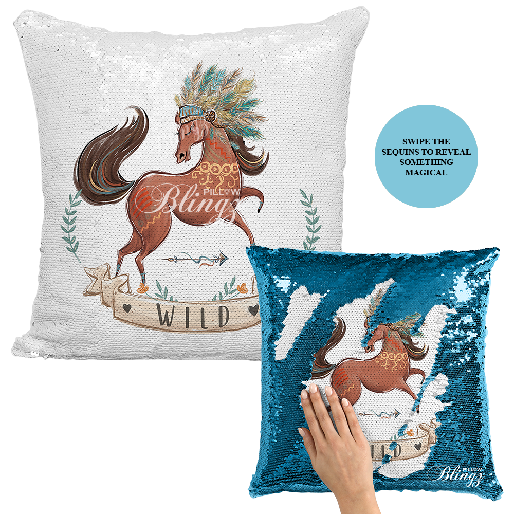 Wild Horse Reversible Mermaid Sequin Pillow Case - Pillow Blingz