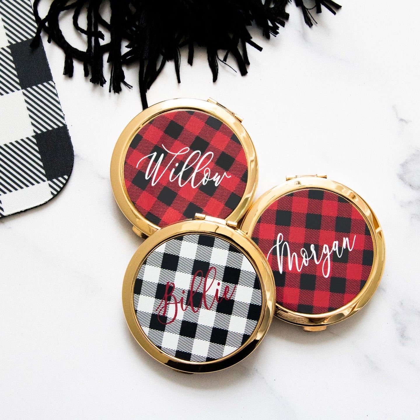 Plaid Personalized Compact Mirror