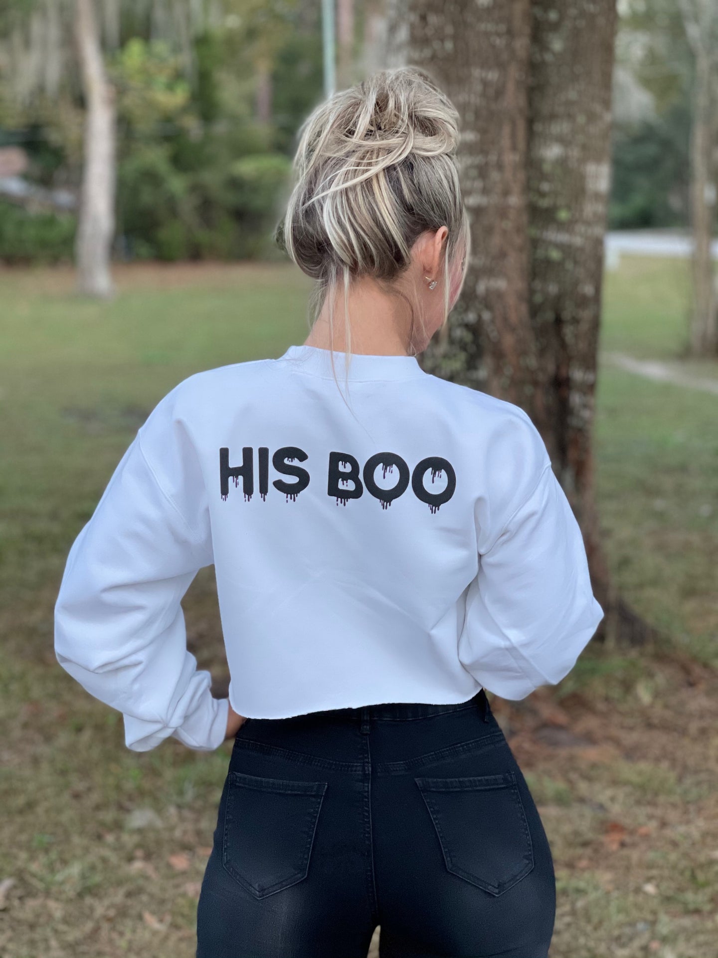 His Boo Cropped Graphic Shirt